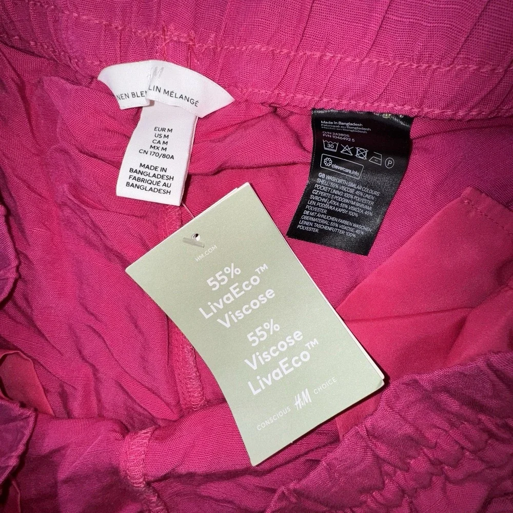 H&M Pants‎ Medium Barbie Pink Linen Blend Wide Leg Casual Summer Lounge Trousers
